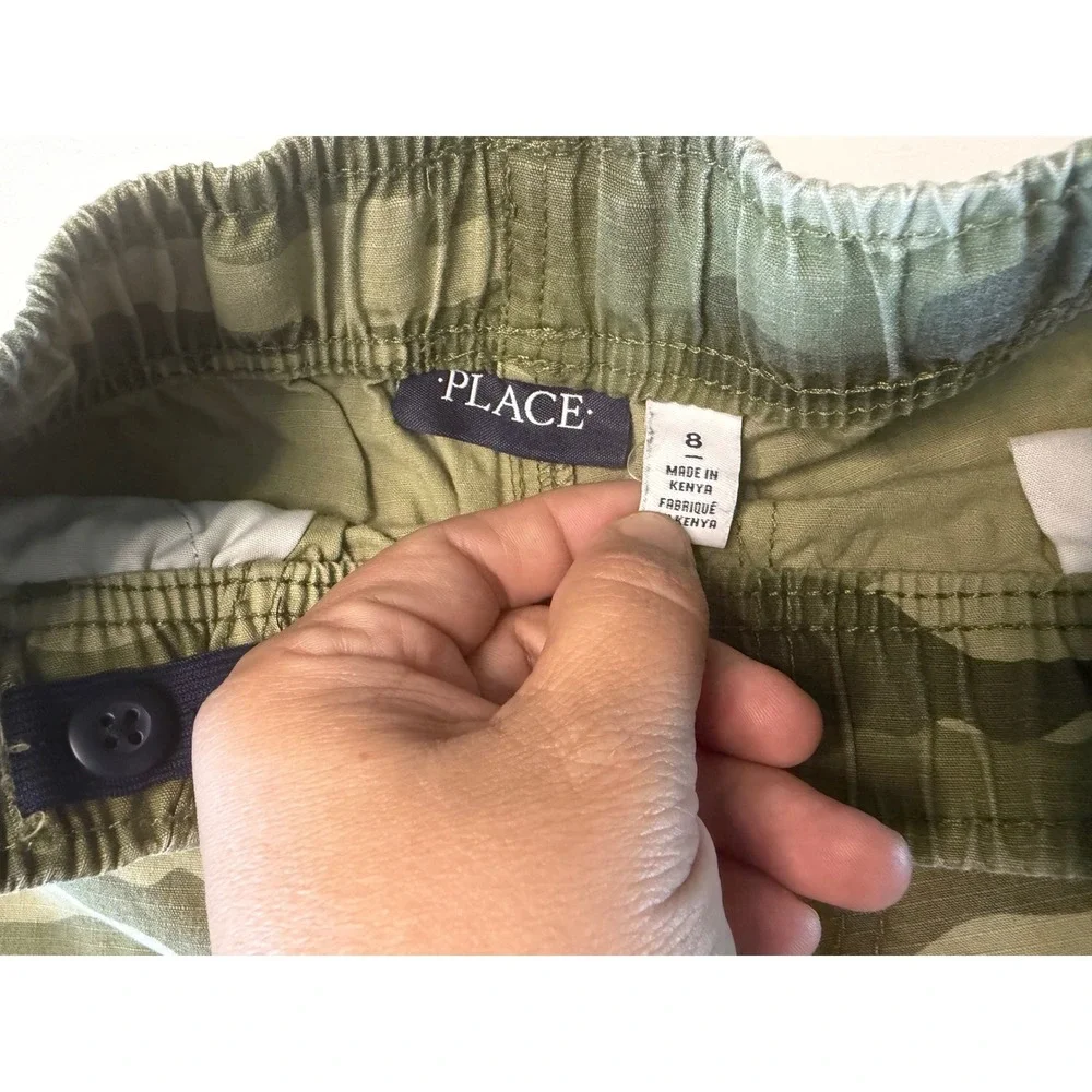 The Childrens Place Boys Camo Cargo Shorts Green Brown Size 8 Adjustable Waist